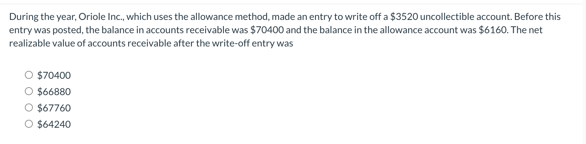  During the year, Oriole Inc., which uses the allowance method, made