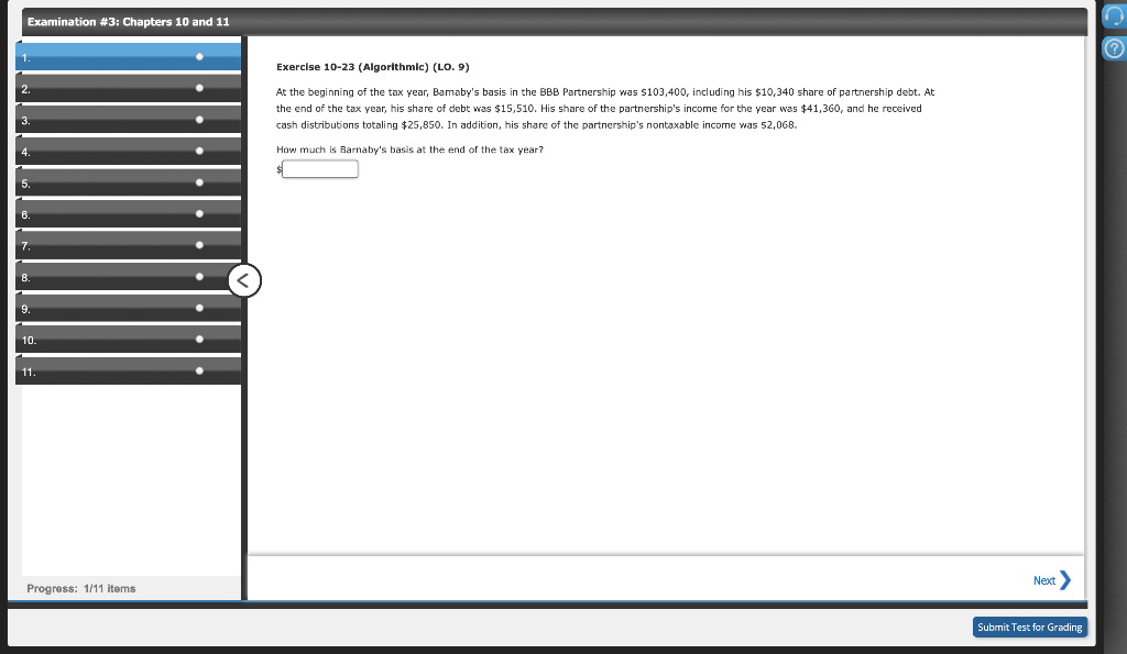  Examination #3: Chapters 10 and 11 Exercise 10-23 (Algorithmic) (LO. 9)