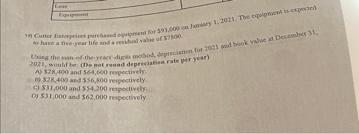 4a,b Equipment 19) Cutter Enterprises purchased equipment for $93,000 on January 1,2021.