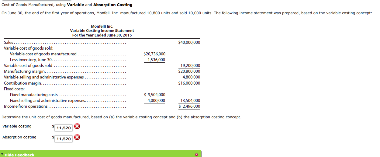Costing Variable manufacturing costs are $13 per unit, and fixed manufacturing costs