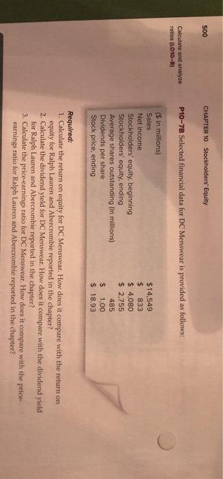  Stockholders' Equity CHAPTER 10 500 P10-7B Selected financial data for DC