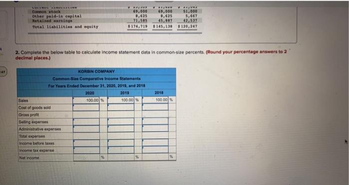 of Korbin Company follow. ORAIN COMPANY Comparative Income statements Yar Year Ended