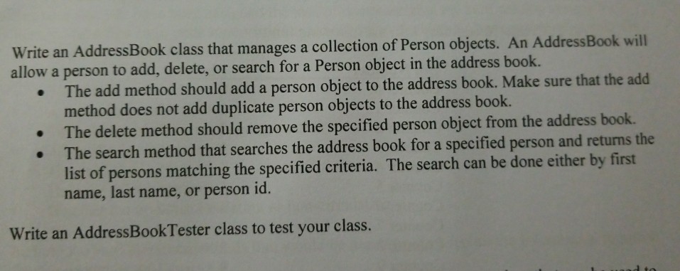  java programing.... Write an AddressBook class that manages a collection of