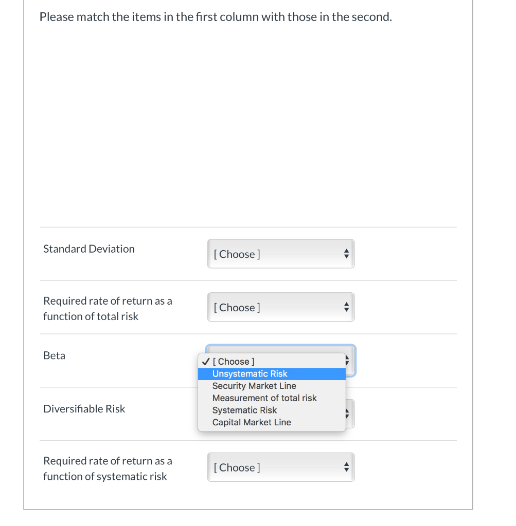  Match the items in the first column with those in the