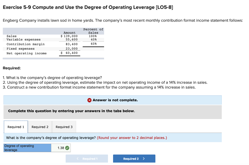  Exercise 5-9 Compute and Use the Degree of Operating Leverage (LO5-8]