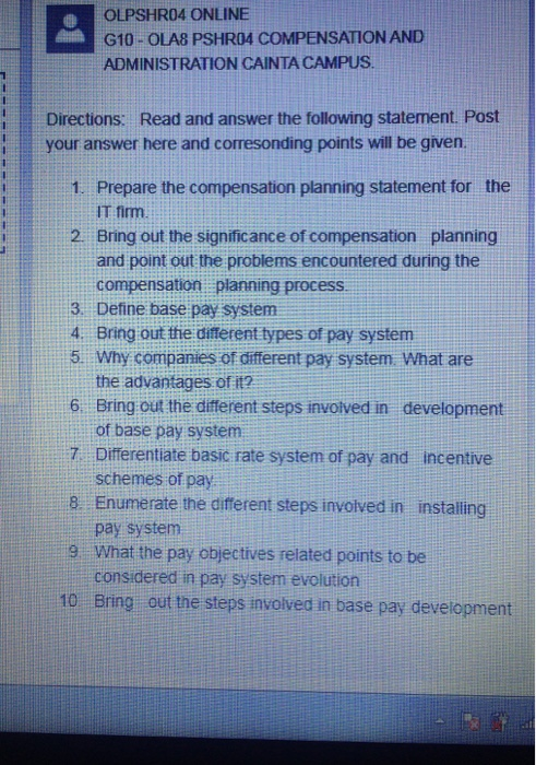 compensation planning statement for the IT firm. 2. Bring out the significance