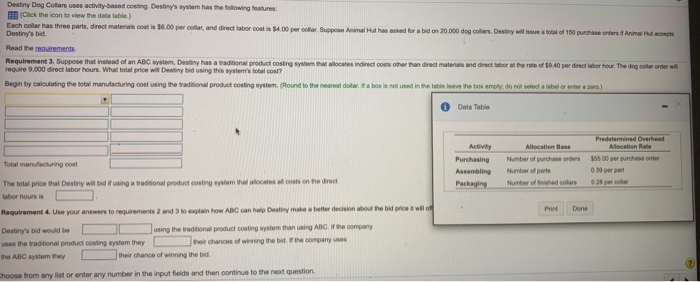  Destiny Dog Colars uses activity-based costing. Destiny's system has the following