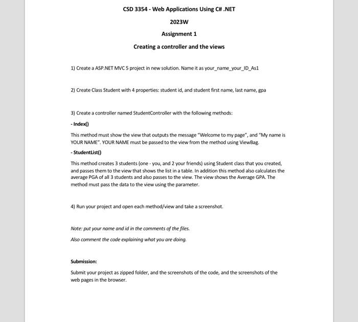  CSD 3354 - Web Applications Using C\# .NET 2023W Assignment 1