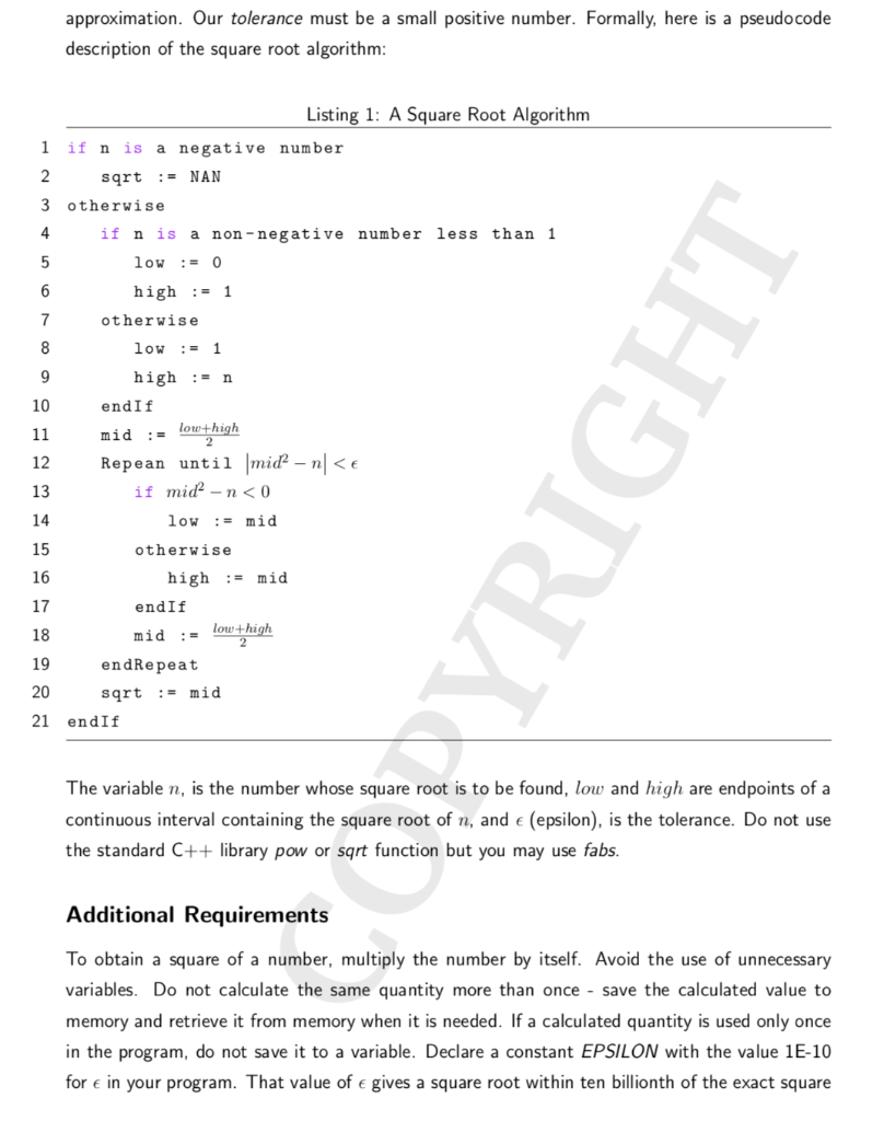 Iterative Process In this project, you will write an interactive program, SquareRootFinder,