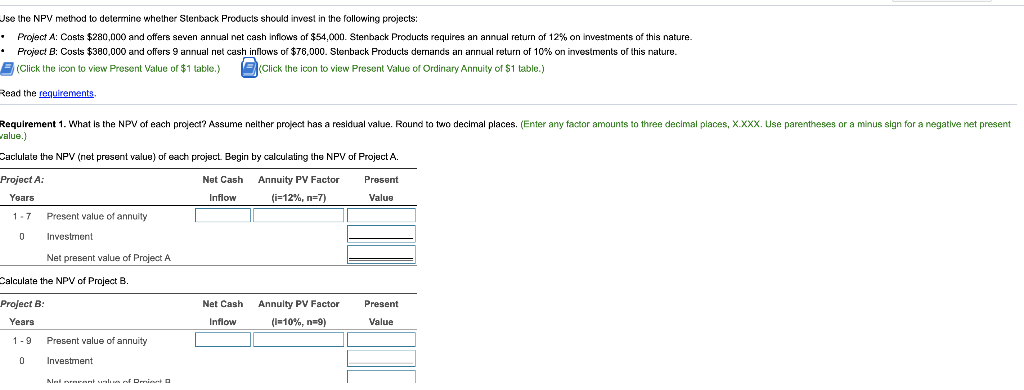  Use the NPV method to determine whether Stenback Products should invest