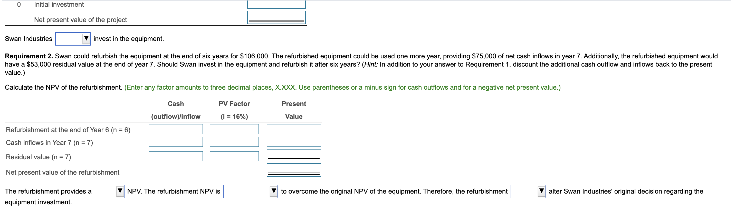 12% on investments of this nature. Project B: Costs $380,000 and offers