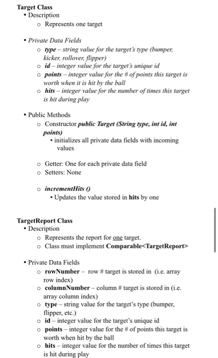 related to pinball and their meaning for this assignment. See the document