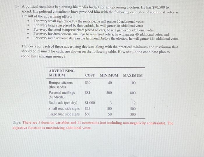 please include how to do this in excel solver 3. A political