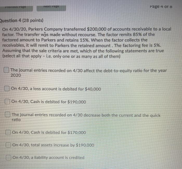  Vous rage NEXT Page Page 4 Question 4 (28 points) On