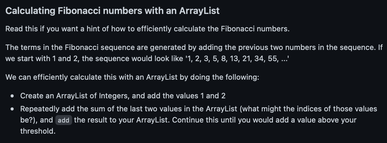 In Java Calculating Fibonacci numbers with an ArrayList Read this if you