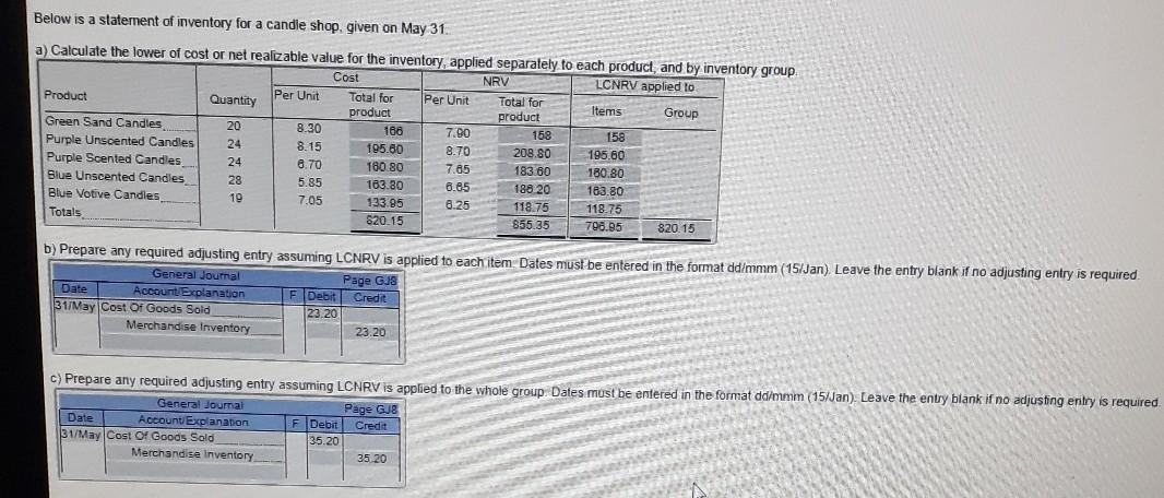  i really need this Below is a statement of inventory for