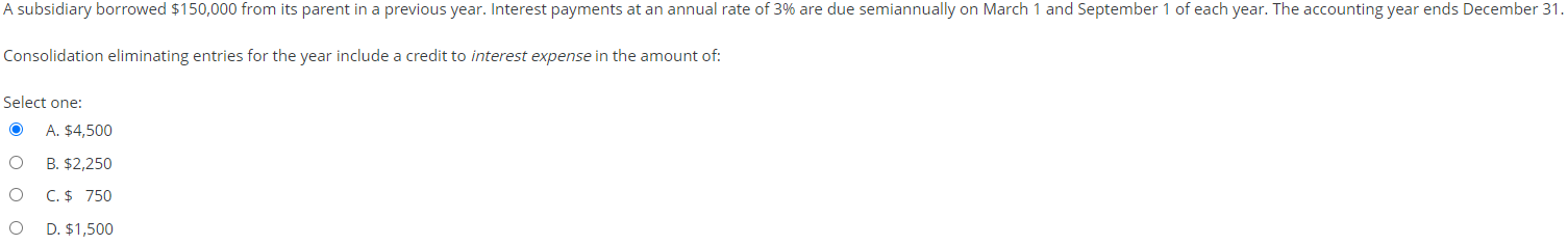 A subsidiary borrowed $150,000 from its parent in a previous year.