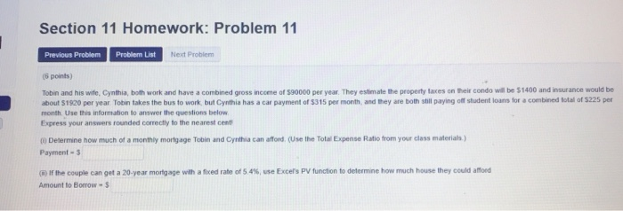  Section 11 Homework: Problem 11 Previous Problem Problem List Next Problem