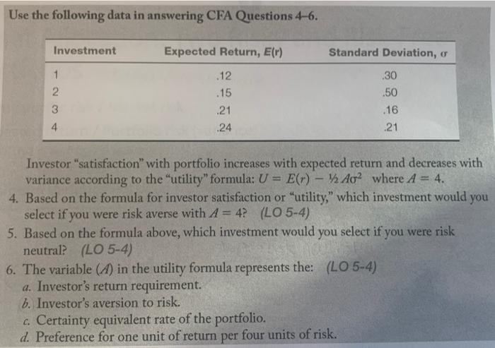 please show all work and formulas Use the following data in answering