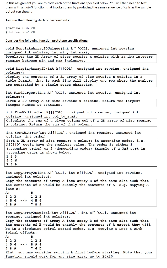 I need help coding these functions in C programming. Here is what