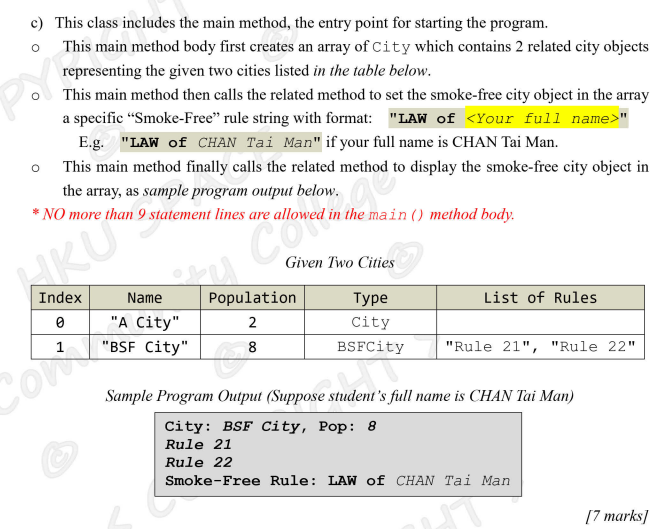 new Java class named BSFCity for modeling Better Smoke-Free Cities with the