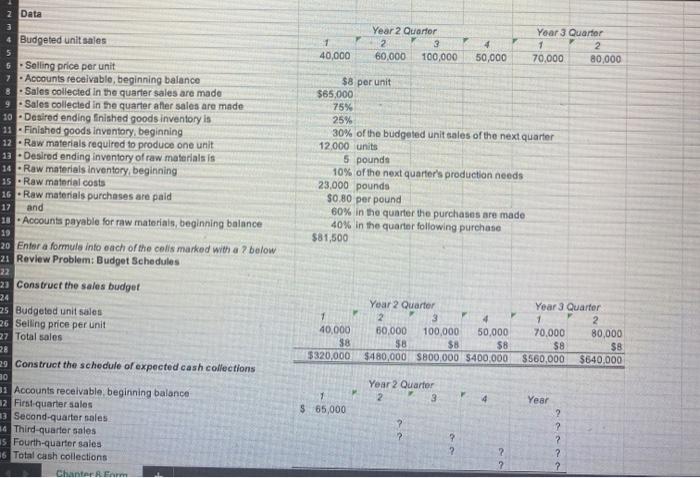 and enter formulas in all cells that contain question marks. For example,