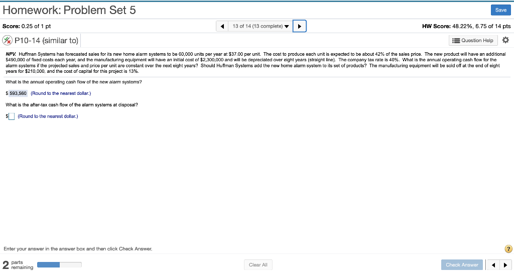  Homework: Problem Set 5 Save 13 of 14 (13 complete) HW