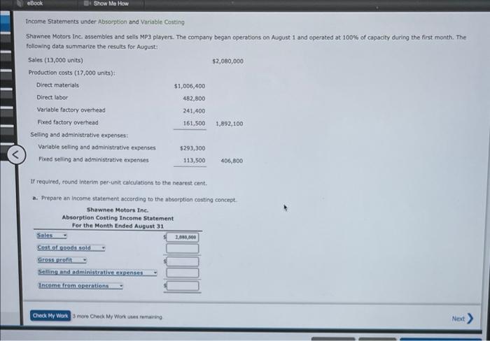  eBook Show Me How Income Statements under Absorption and Variable Costing