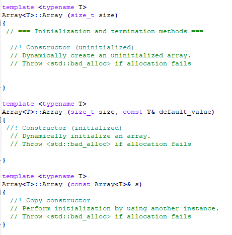 C++ template Array: :Array (size_t size) //- Initialization and termination methods ===