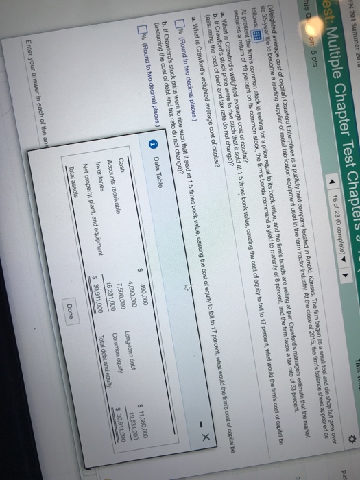 FN 201 Summer 2018 est Multiple Chapter Test Chaptels 5 pts