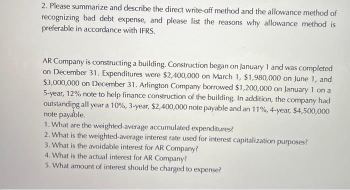  . Please summarize and describe the direct write-off method and the