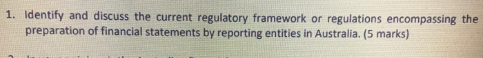  1. Identify and discuss the current regulatory framework or regulations encompassing