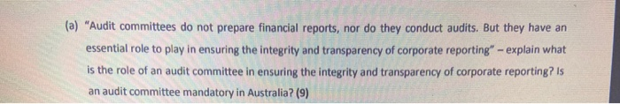 the preparation of financial statements by reporting entities in Australia. (5 marks)