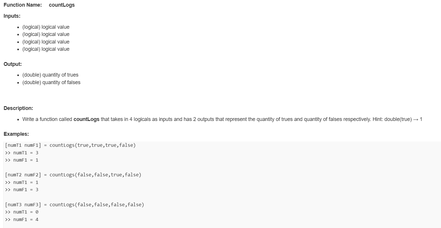 Description: - Write a function called countLogs that takes in 4