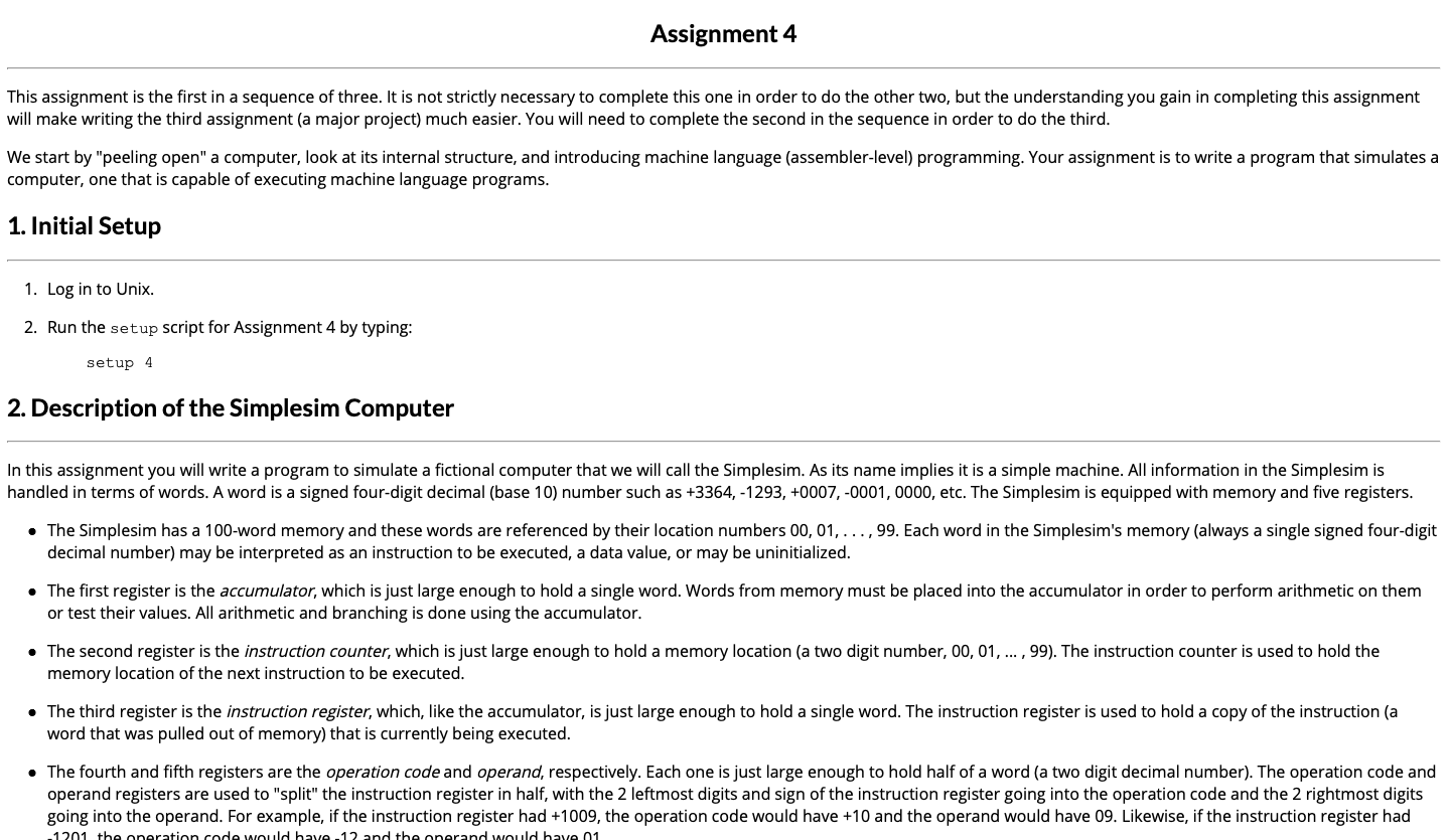 In C++ please. Assignment 4 This assignment is the first in a