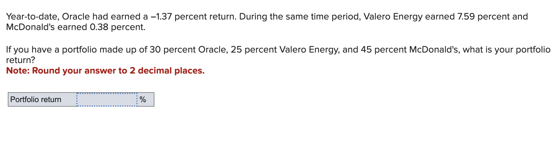  Year-to-date, Oracle had earned a -1.37 percent return. During the same