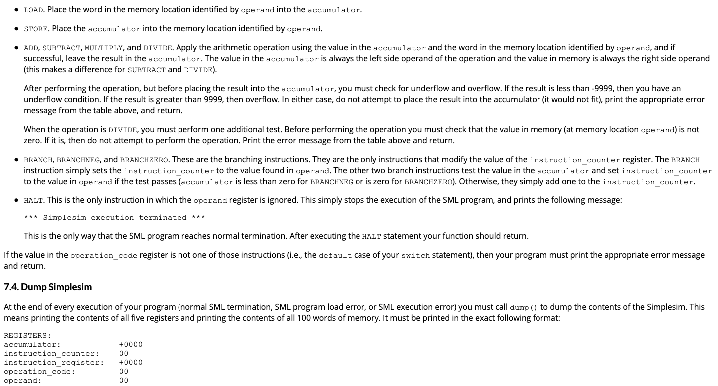4 by typing: setup 4 2. Description of the Simplesim Computer In