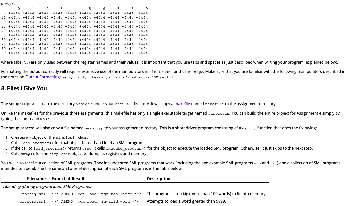 this assignment you will write a program to simulate a fictional computer