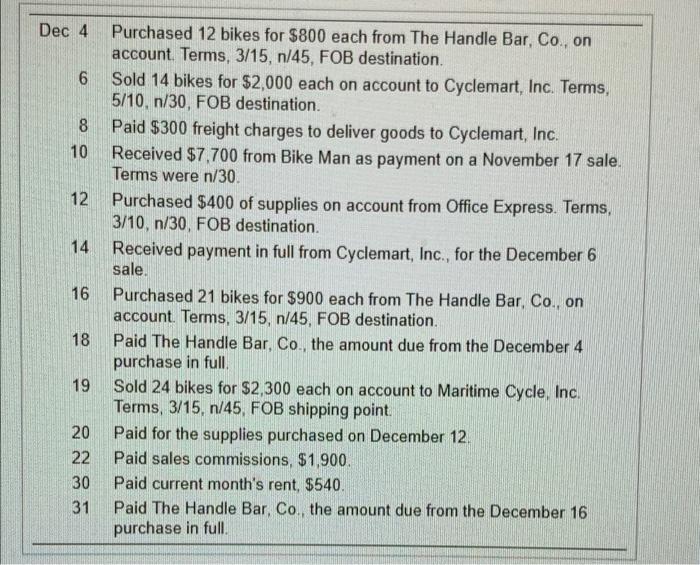 finish the first requirement! thank you! Cycle On, Inc. Wholesales a line