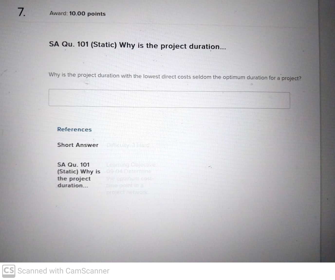 Provide the answer with a full brief explanation SA Qu. 101 (Static)