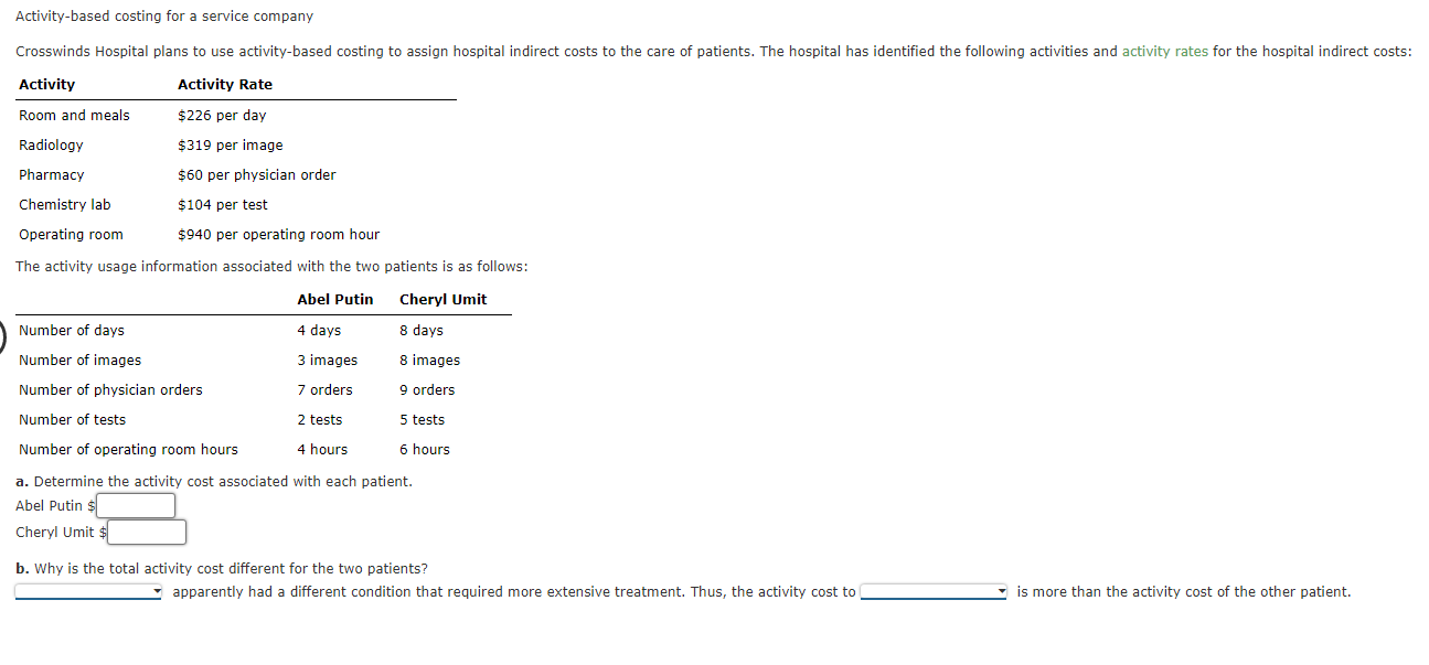  The activity usage information associated with the two patients is as