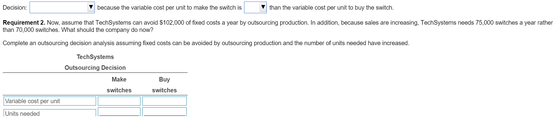 year: Tech Systems manufactures an optical switch that it uses in its