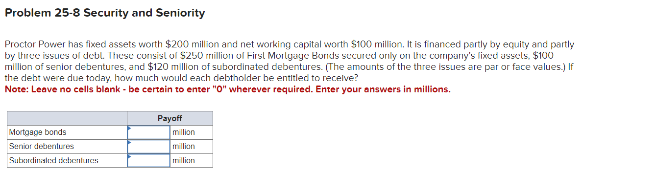  Problem 25-8 Security and Seniority Proctor Power has fixed assets worth