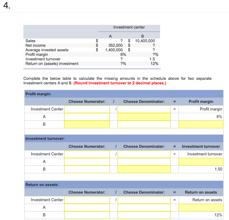 Complete the below table to calculate the missing amounts in the