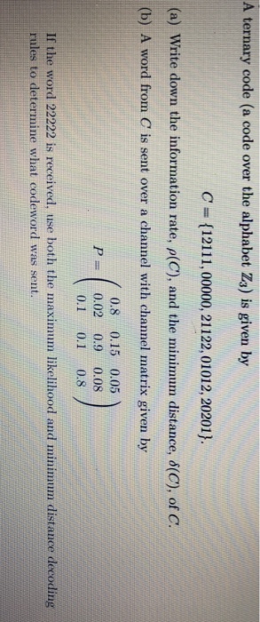  A ternary code (a code over the alphabet Zs) is given