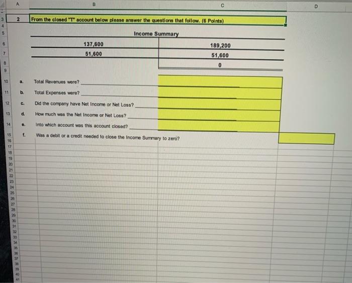  A D 3 2 From the closed "Taccount below please answer