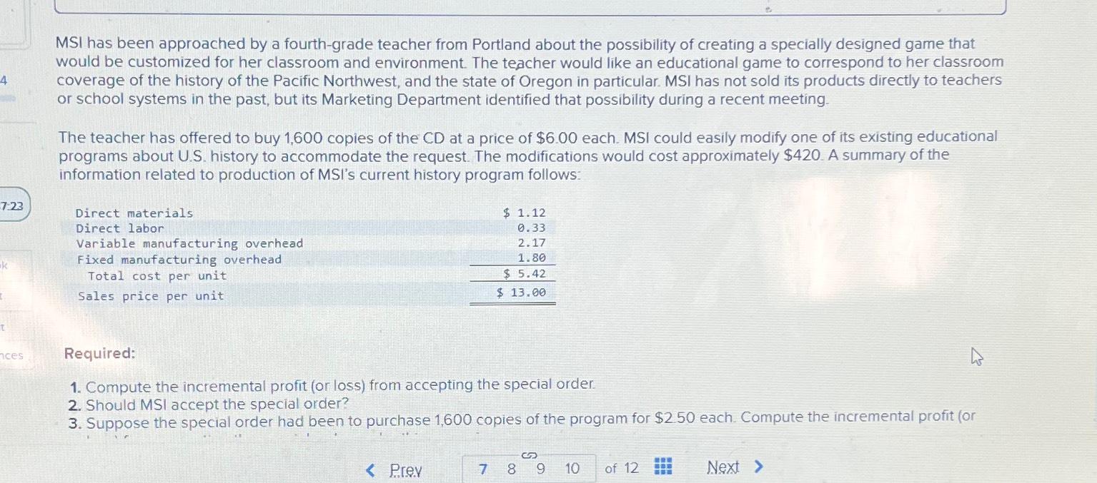  MSI has been approached by a fourth-grade teacher from Portland about