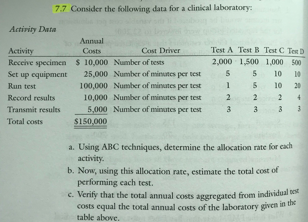 I have a question regarding a cost allocation problem (7.7). I have
