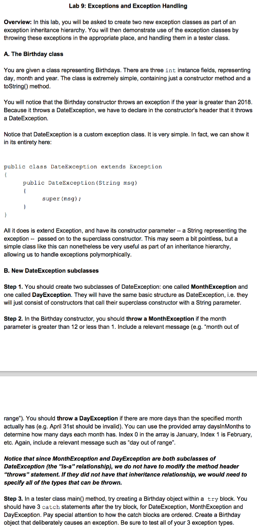  --------------------------------------------DATAEXCEPTION.JAVA-------------------------------------------- public class DateException extends Exception { public DateException(String msg) {
