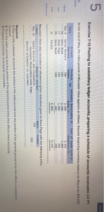  help , thanks 5 Exercise 7-12 Posting to subsidiary ledger accounts;